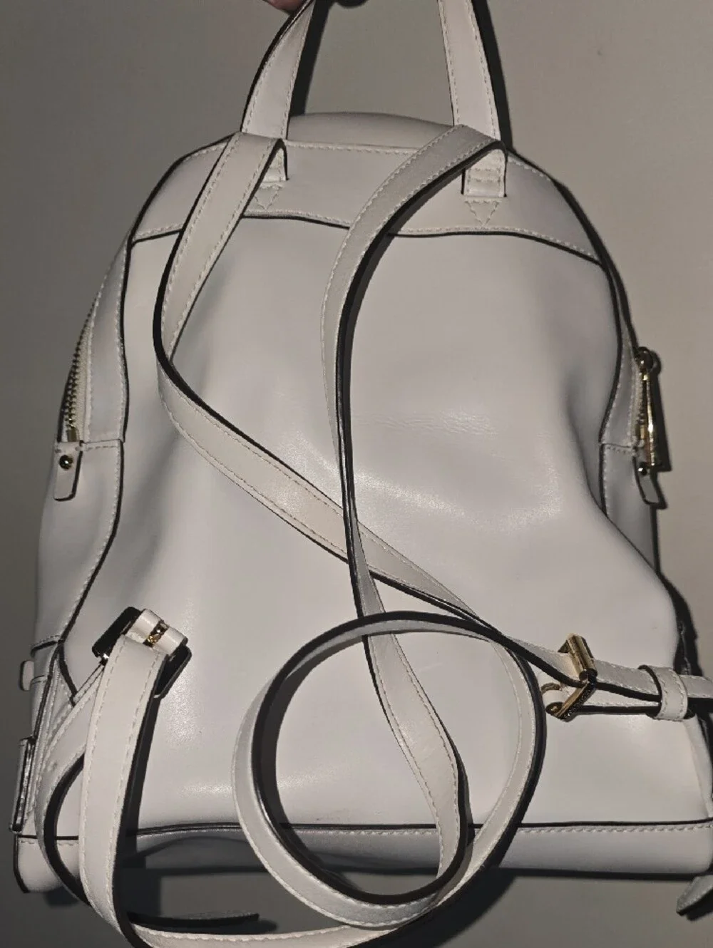 Michael Kors White Leather Mini Backpack with Gold Hardware and KORS Logo